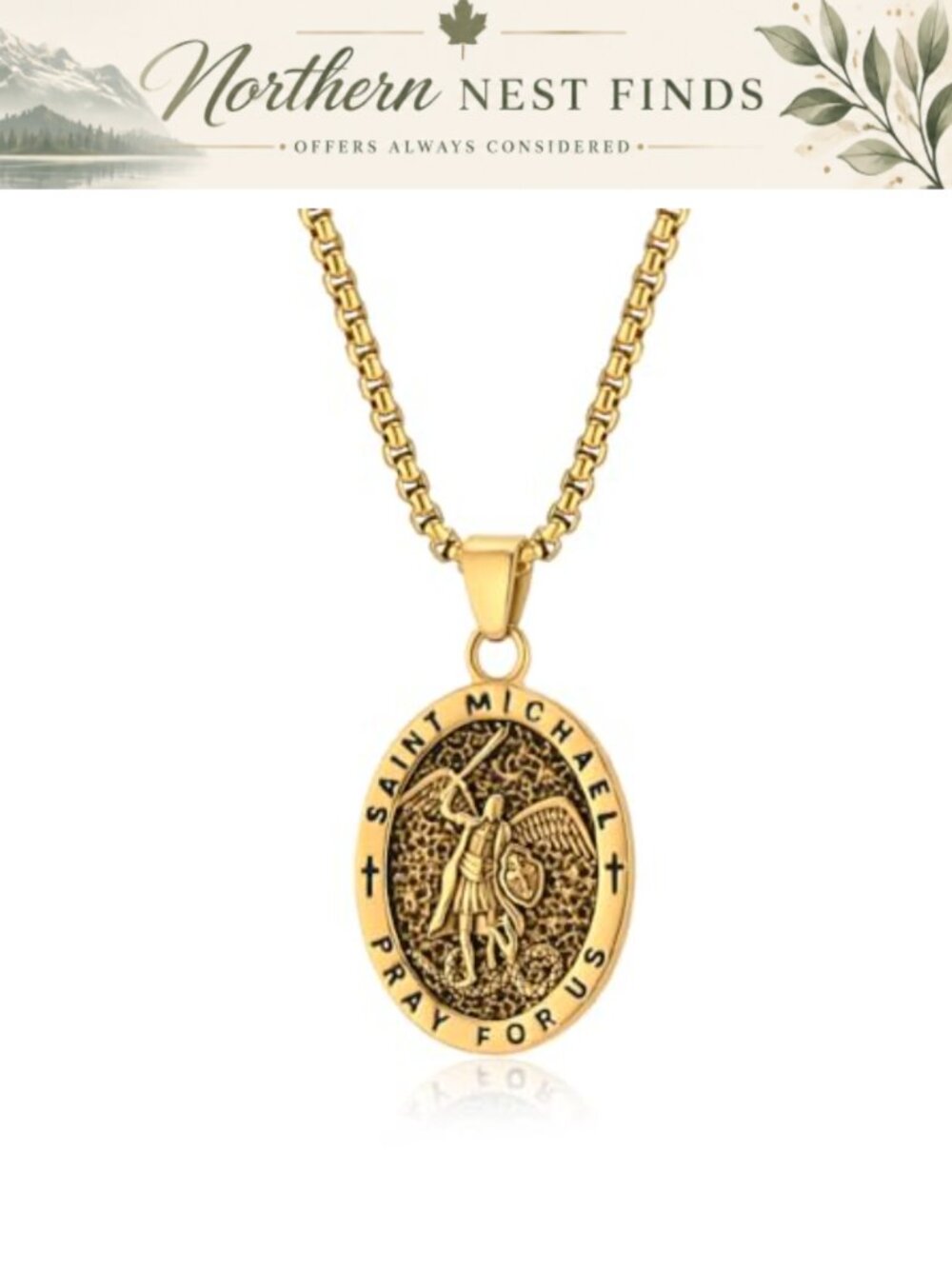 Stainless Steel Saint Michael Archangel Necklace Religious Amulet Jewelry